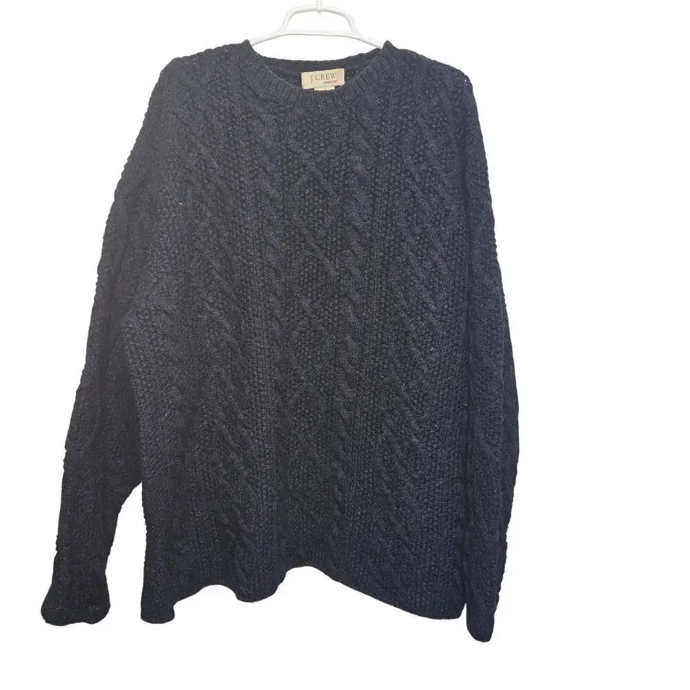 J.Crew Handknit 100% Wool Cable Knit Crewneck Sweater Navy Men's XXL